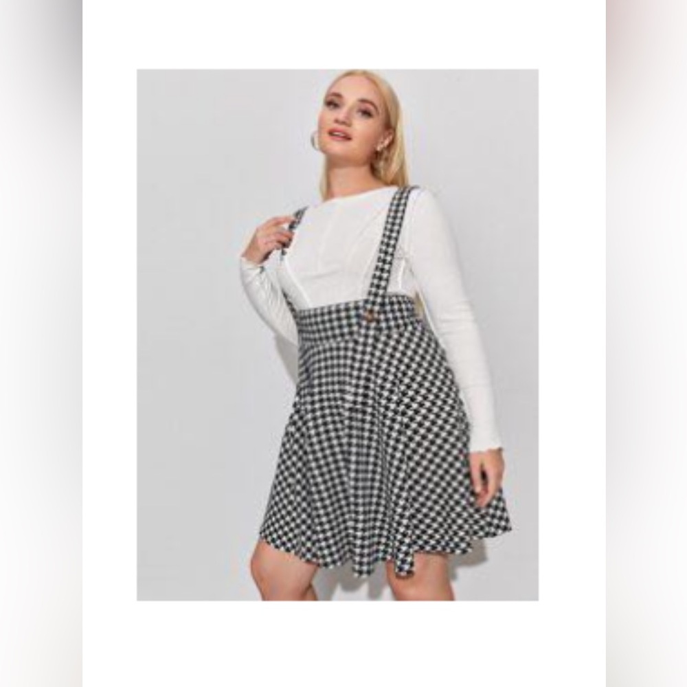 SHEIN Curve 0XL Houndstooth Overall Dress